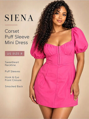 Siena Pink Corset Puff Sleeve Mini Dress Size 8